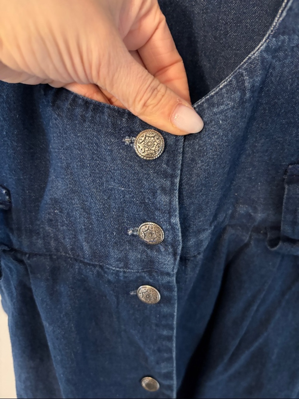 VINTAGE + UNIQUE Rabbit Rabbit Rabbit Indigo Denim Pinafore Midi Dress - Picture 2 of 7